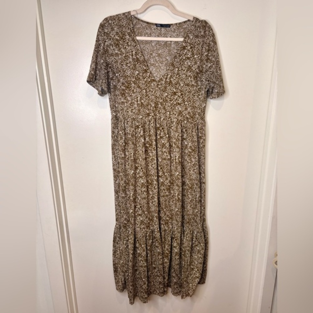 Zara Brown Floral Midi Dress